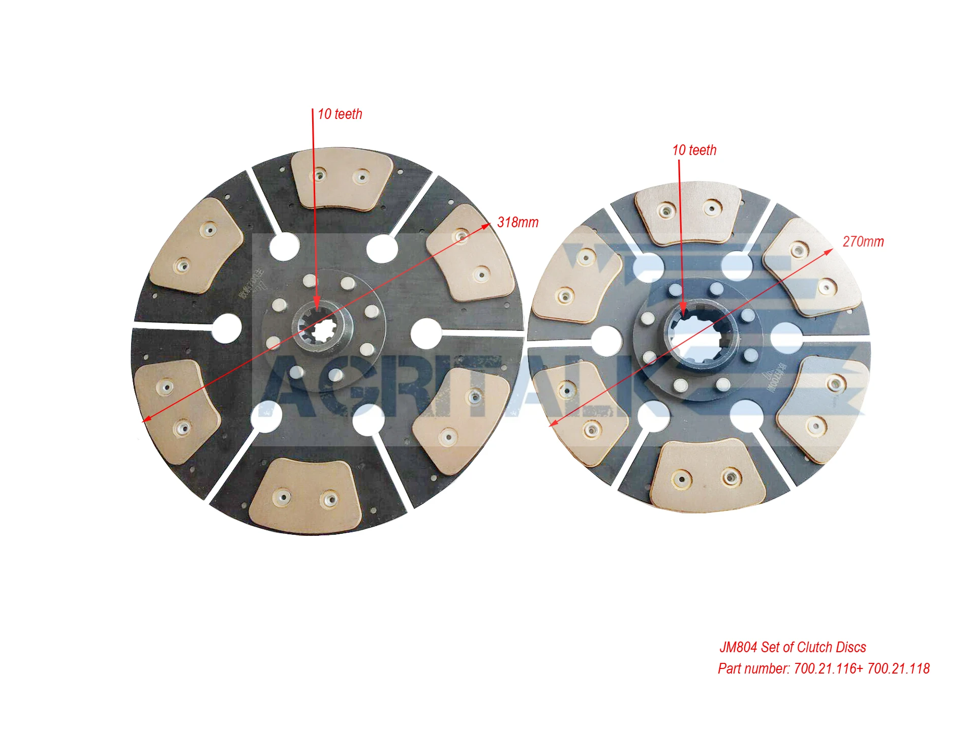 auxiliary clutch disc 270mm 10 splines+main clutch disc 318mm 10splin for Jinma 704-804 , part number: 700.21.118+700.21.116