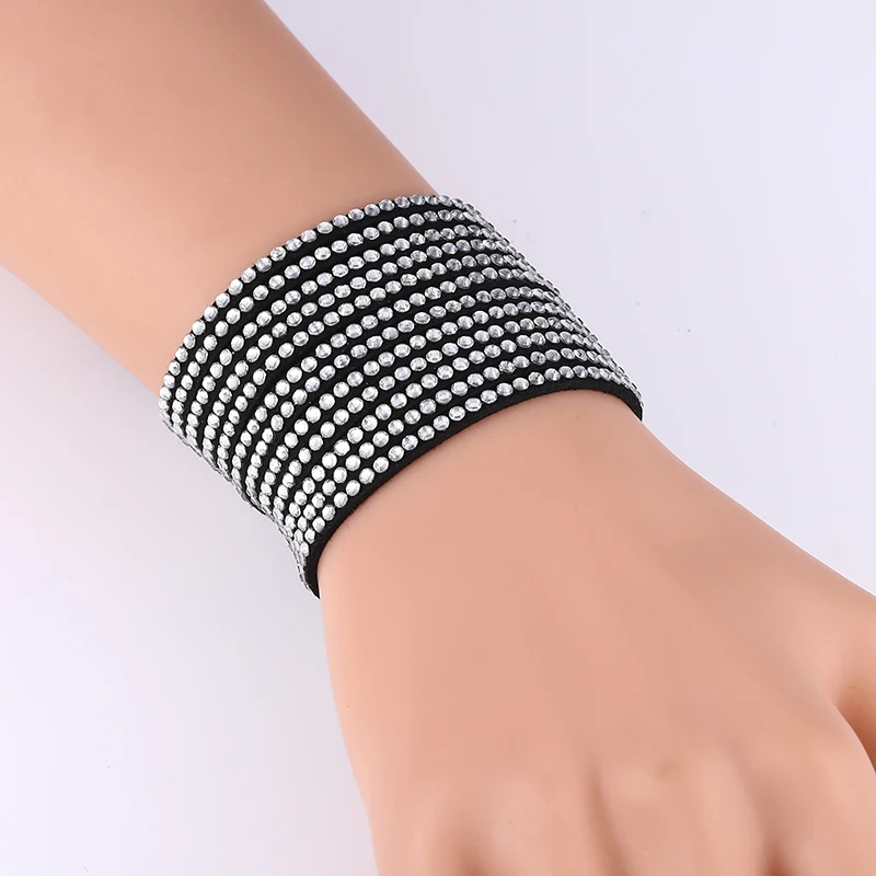 Shiny Women Unisex 12 Layers Multilayer Leather Rhinestone Crystal Bracelet Buttons White/Black /Blue Bracelets 17 colors