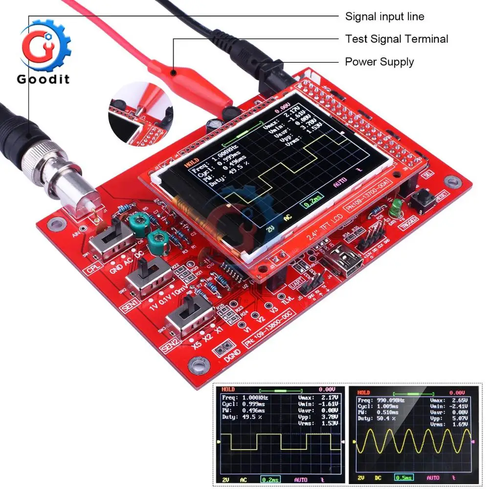Imagem -02 - Osciloscópio Digital Totalmente Montado Tft Display Lcd com Clipe de Teste de Sonda Jacaré Faça Você Mesmo Osciloscópio de Código Aberto Dso138 2.4