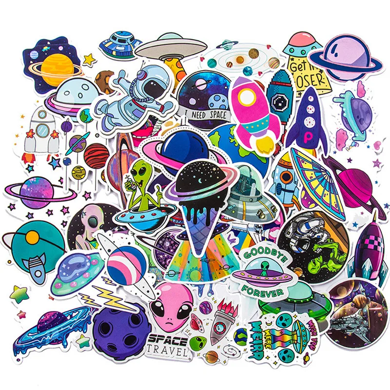 10/30/50PCS Cute Space Alien Spaceship Stickers Aesthetic DIY Water Bottle Journaling Laptop Cartoon Cool Decal Sticker for Kid