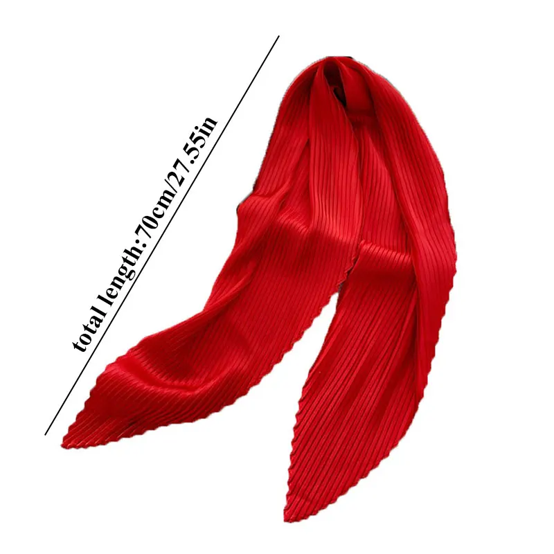Women\'S Pleated Print Silk Scarf Satin Spring Summer Scarves 70*70cm Square Neckerchief Solid Color Headscarf Decorative