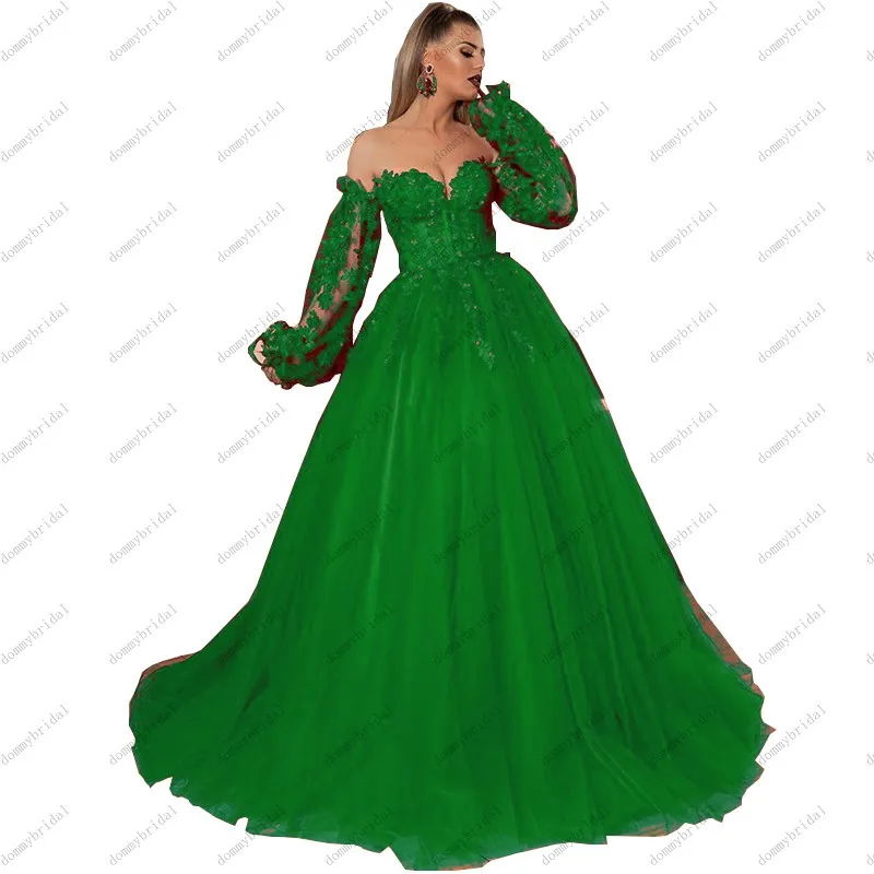 Robe de soirée longue en Tulle, rouge, bleu Royal, vert, manches détachables, robes de bal, motif Floral 3D, bon marché