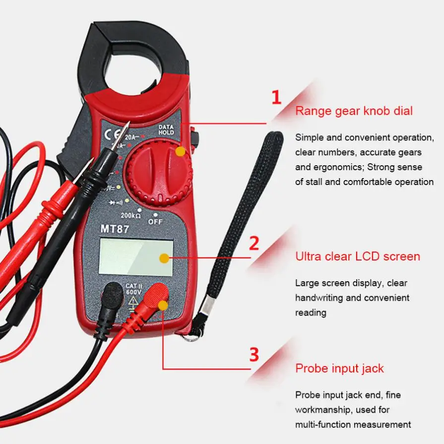 Elektroniczny multimetr cyfrowy miernik cęgowy Tester MT87 DC AC napięcie prądu szczypce Tester rezystancji LCD multimetr narzędzia
