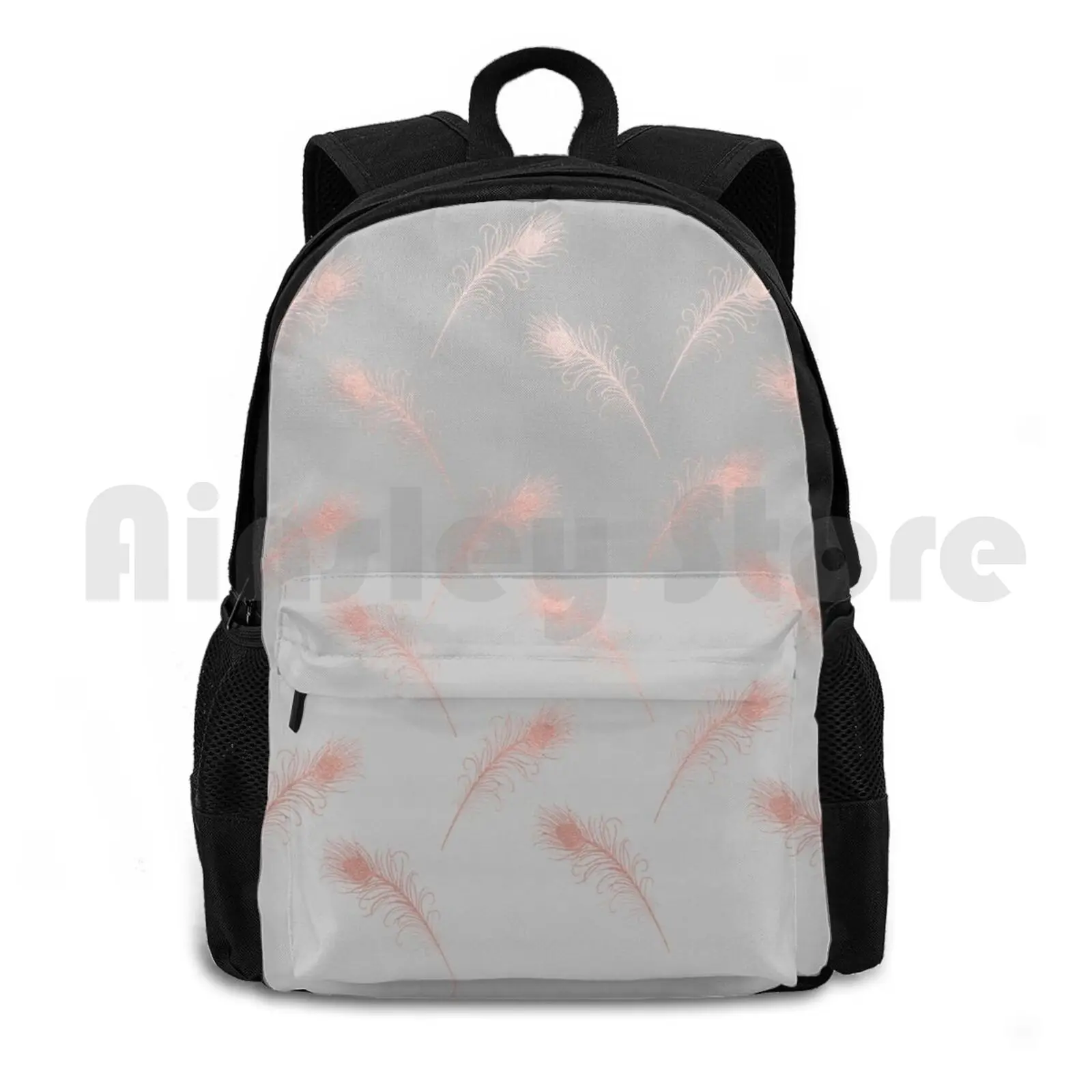 

Rose Gold Feather Pattern Outdoor Hiking Backpack Riding Climbing Sports Bag Foil Rose Gold Faux Rose Gold Feather Feathers