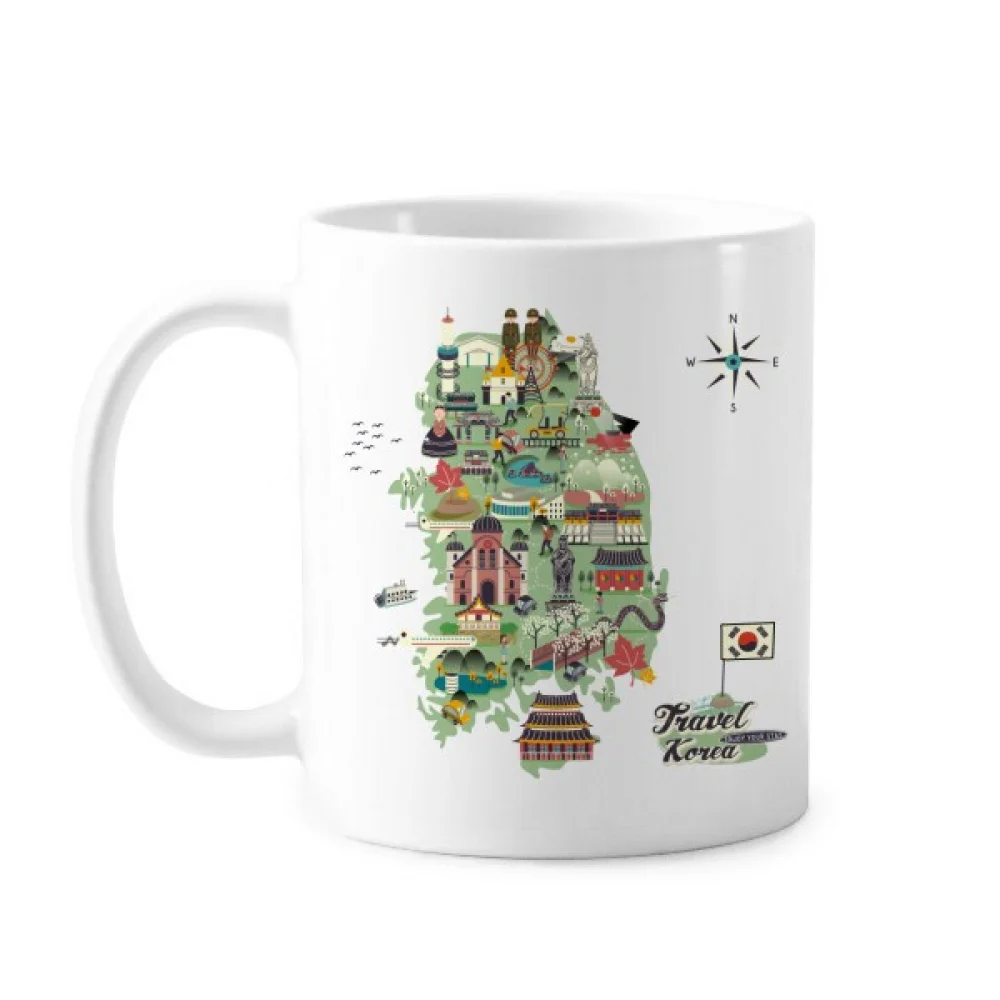 

Map Landmarks of Korea Classic Mug White Pottery Ceramic Cup Gift With Handles 350 ml