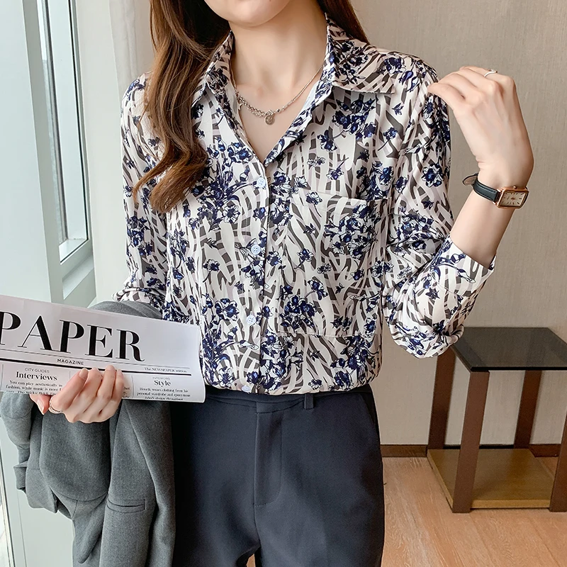 Fashion printing slim shirts for ladies Women\'s Blouses 2023 Spring Autumn Long Sleeve Shirts Tops Blusas Mujer