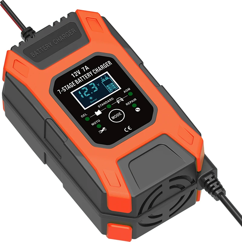 FOXSUR Smart Car Battery Charger with LCD Display for 12V 7Amp SUV Truck Motocycle AGM GEL WET Lead Acid Water Repair Batteries