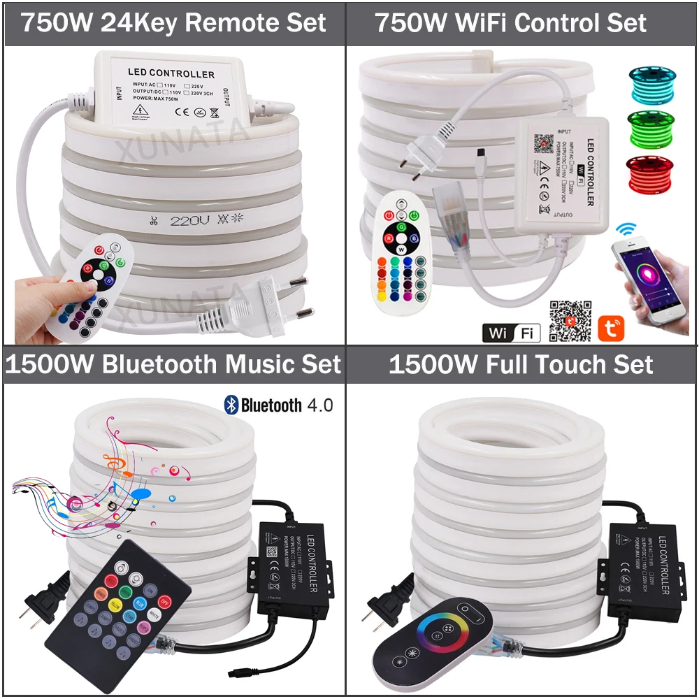 220V Flex LED Neon Rope Light Bluetooth RGB LED Strip Light Flexible Neon Rope Waterpoor Indoor Outdoor for Holiday Home Decor