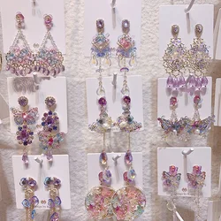 New Korean Shiny Heart Crystal Drop Earrings For Women Fashion Shell Rhinestone Party Jeweley Gift