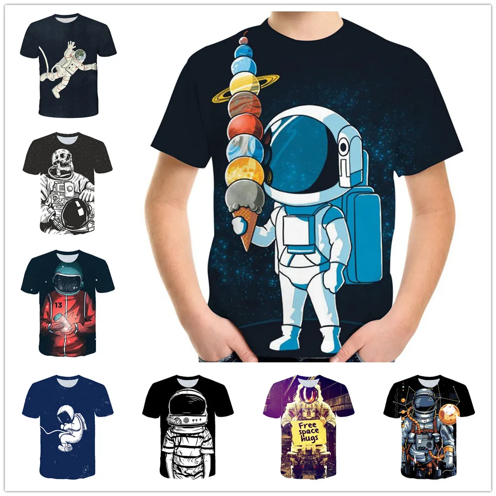 

Summer 4-13Y Children Fashion 3D Tshirt Ice Cream Planet Astronaut Moon Galaxy Funny Print T-Shirt For Boys Girl Kids Clothes