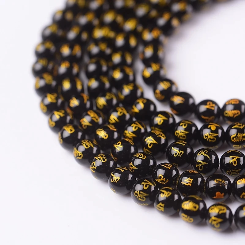 Natural Obsidian Mantra Bead Round Loose Beads 6-16 MM Pick Size For Jewelry Making Diy Pendant Necklace Bracelets