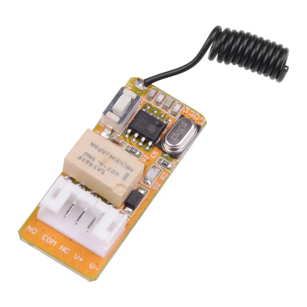 3.7V Mini RF Remote Switch 433MHz 4.2V 4.5V 5V 6V 7.4V 9V 12V Small Relay Contact Wireless Switches NO COM NC With Black Cover