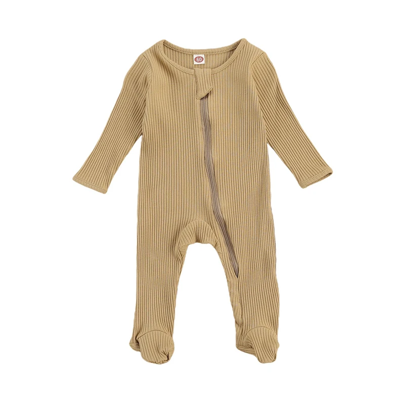 Lioraitiin 0-6M Cho Trẻ Sơ Sinh Bé Trai Bé Gái Giấc Ngủ Romper Áo Liền Quần Dài Tay Cotton Mềm Dây Kéo Jumpsuit Quần Áo 7 Màu