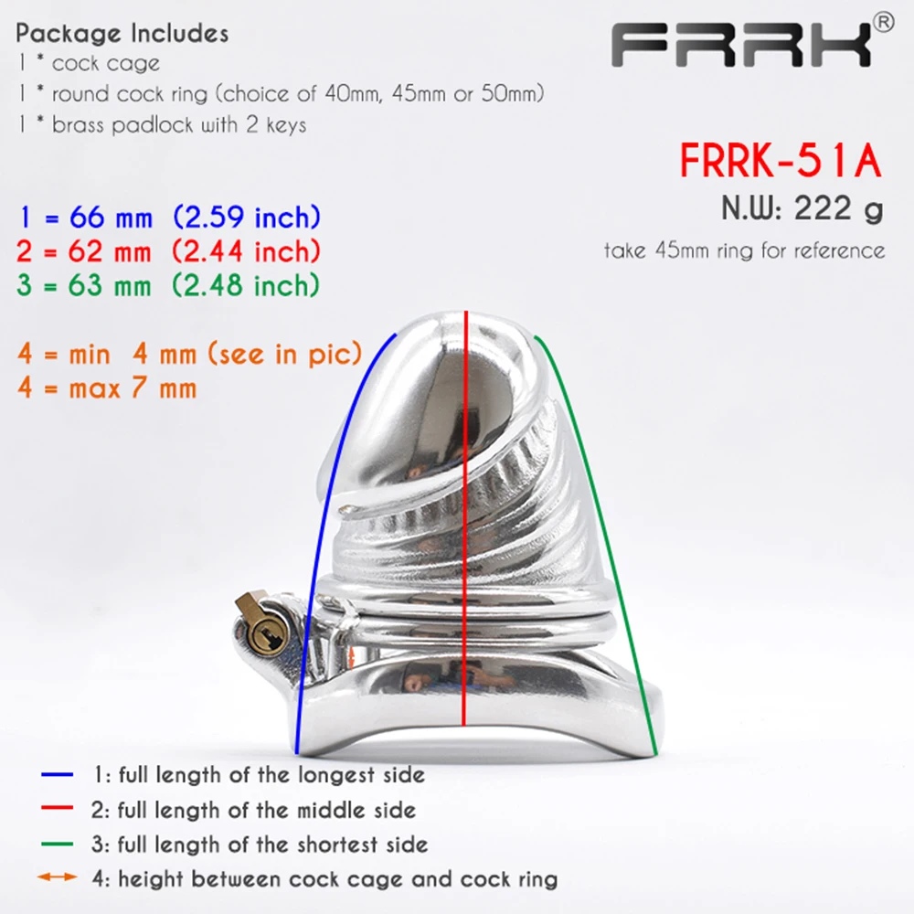 FRRK Chastity Cage 37mm Big Metal Male Bondage Belt Devices Penis Rings Cock Lock Sex Toys for Comfortable Long Time to Wear