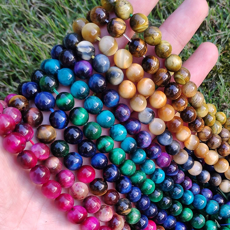 Natural Stones 21 Color Tiger Eye Beads Round Loose Gems Beads for Jewelry Making DIY Bracelets Eardrop 15\'\' Strands 6/8/10mm