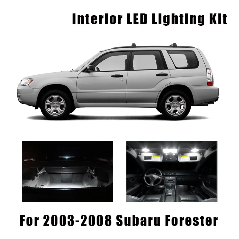 8pcs White Car LED Bulbs Interior Map Dome Light Kit Fit For 2003-2006 2007 2008 Subaru Forester Trunk Cargo License Plate Lamp