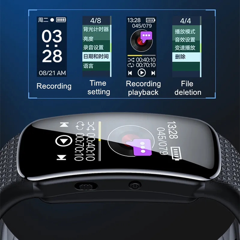 Digitale Voice Recorder Voice Activated Audio Opname Smart Horloge Armband Draagbare Mp3 Muziekspeler Sport Polsband Dictafoon