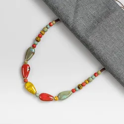 Colorful Retro Irregular shape Ceramic Beads Gift Neckalce artware Antique wholesale Necklaces & Pendants For women #XN031