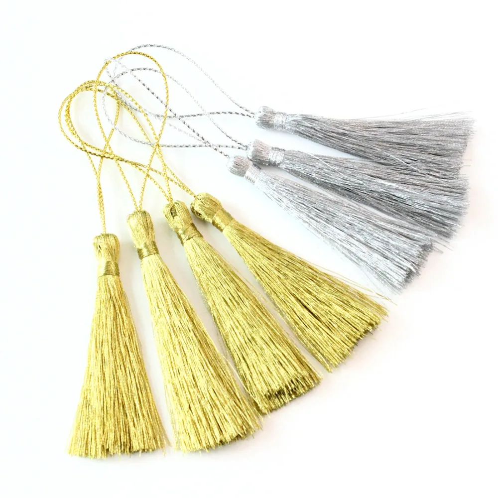 30 pçs/lote 60mm Seda Misturada Algodão Borlas Charme da Cor do Ouro Brincos de Pingente para Mulheres Dos Homens Chaveiro DIY Resultados Da Jóia