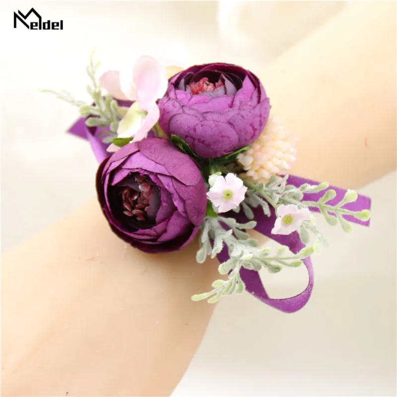 Meldel Polso Corsage Del Fiore della Rosa Sposo Boutonniere di Cerimonia Nuziale Fatto A Mano Fiore Damigella D'onore Polso Corpetto del Vestito Da Cerimonia Nuziale Boutonnieres