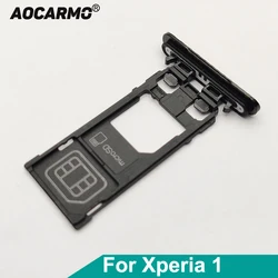 Aocarmo For Sony Xperia 1 / X1 / XZ4 J8110 J9110 Single Dual Memory MicroSD Card Holder Reader SIM Tray Slot Replacement