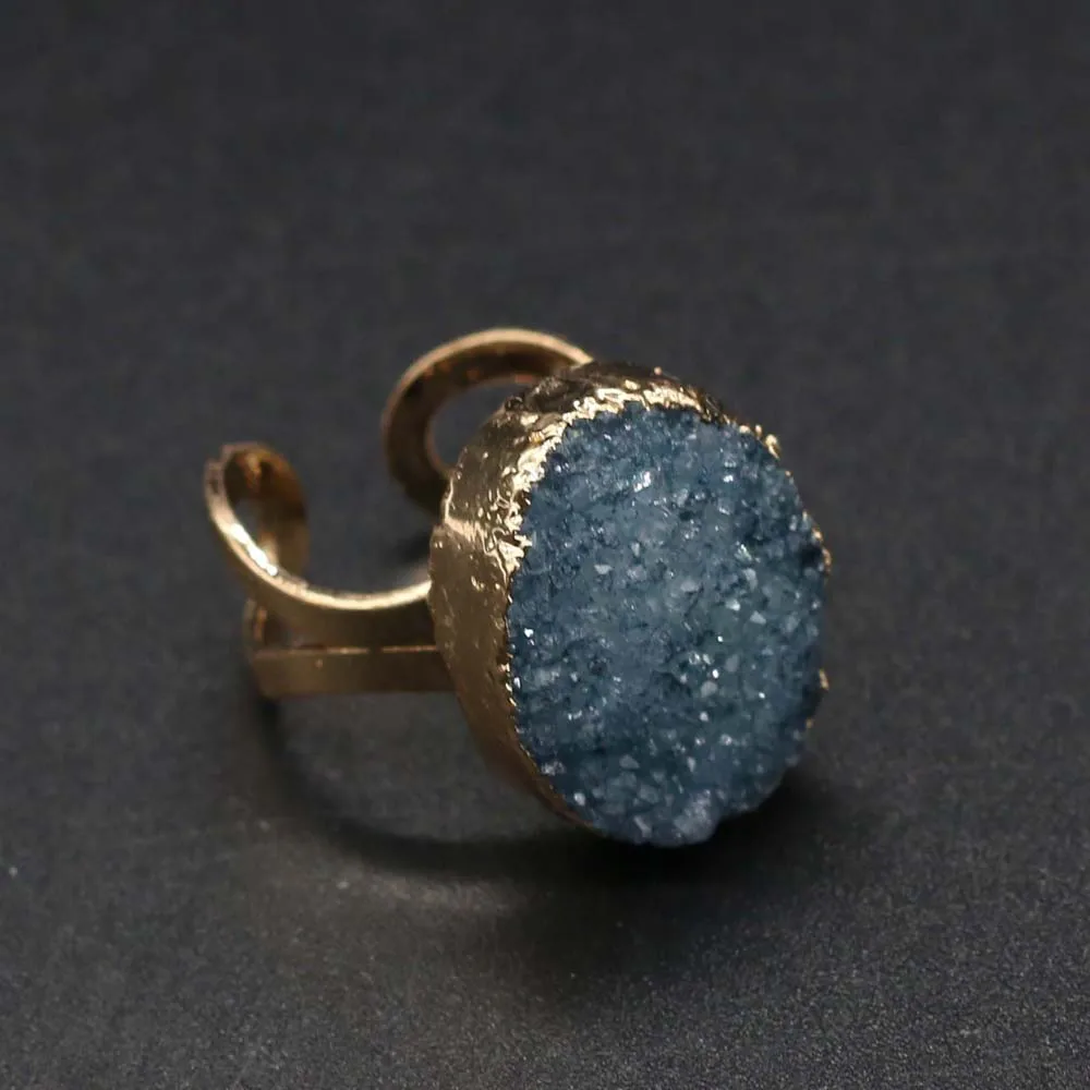 Irregular Agates Druzy Ring Adjustable Statement Rings Natural Stone Quartz Rings For Women Jewelry