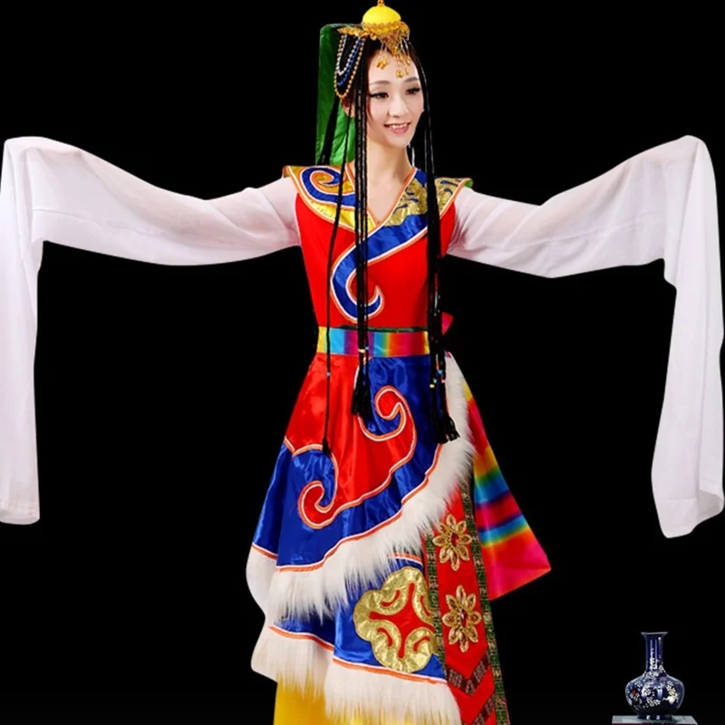 Mongolian Party Clothes Chinese Water Sleeve Folk Dance Costumes Clothing Stage Dancer Outfit Wear Performance Tibetan Dress