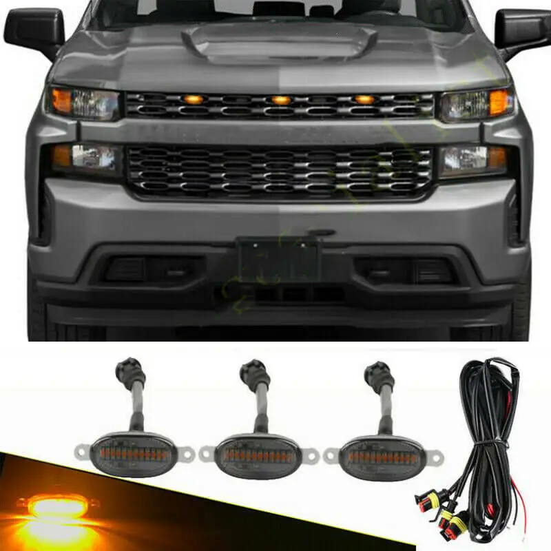 Fit For Chevrolet Silverado 1500 2016+21 Car Front bumper Grille LED Yellow Light Raptor Style Light Kit Decor W/ Wire Speed