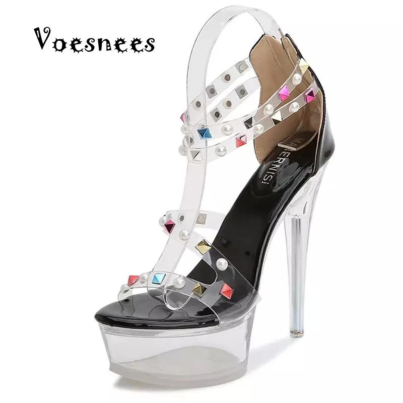 Transparent Sandals Women New Waterproof Platform Color Diamond High Heels Stiletto Car Model Etiquette Host Sandals Women Shoes