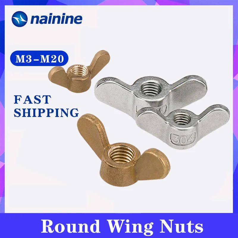 DIN315 304 Stainless Steel Butterfly Nut Hand Tighten Round Wing Nuts Brass