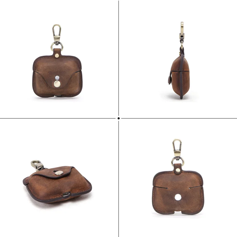 luxury genuine cowhide leather vintage small coin purse retro wireless earphone cases for airpods pro casual hasp mini bag