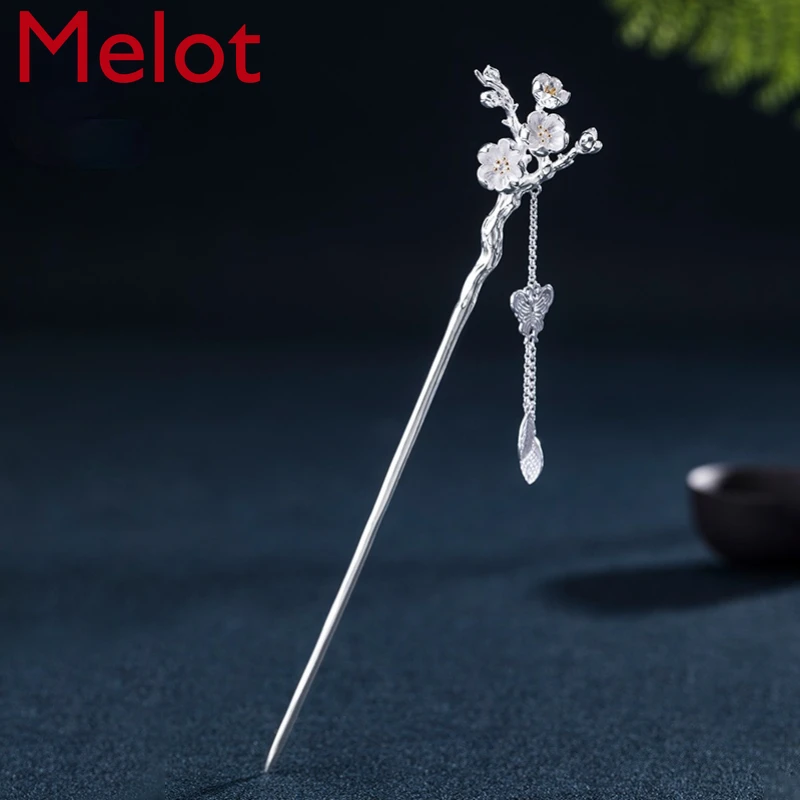 The 12 Floras Antique Hair Clasp Women's Simple Tassel Super Fairy Hanfu Hairpin and Gift Qixi Silver Hairpin Hair Accessories