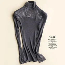 lace silk pullover 2023 spring sexy woman tshirts knitting ladies tops shirts for women top sweater turtleneck womens clothing