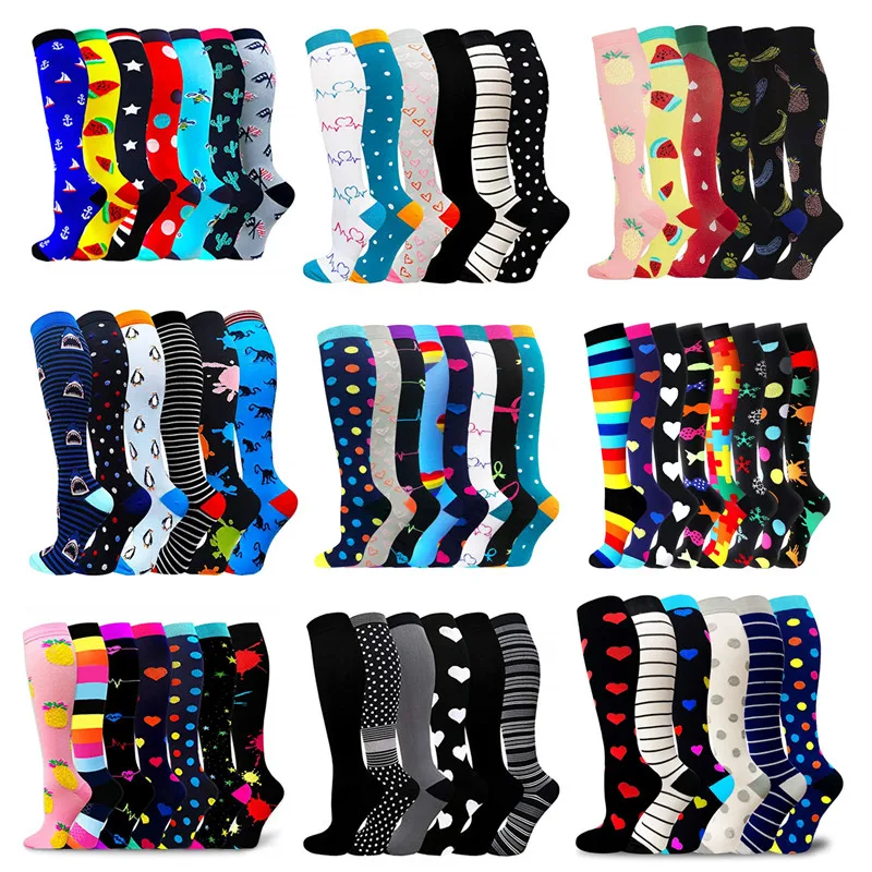 6/7 Pairs Compression Socks Women Men Knee High Sports Socks for Running Marathon Cycling Edema Diabetes Varicose Veins Socks