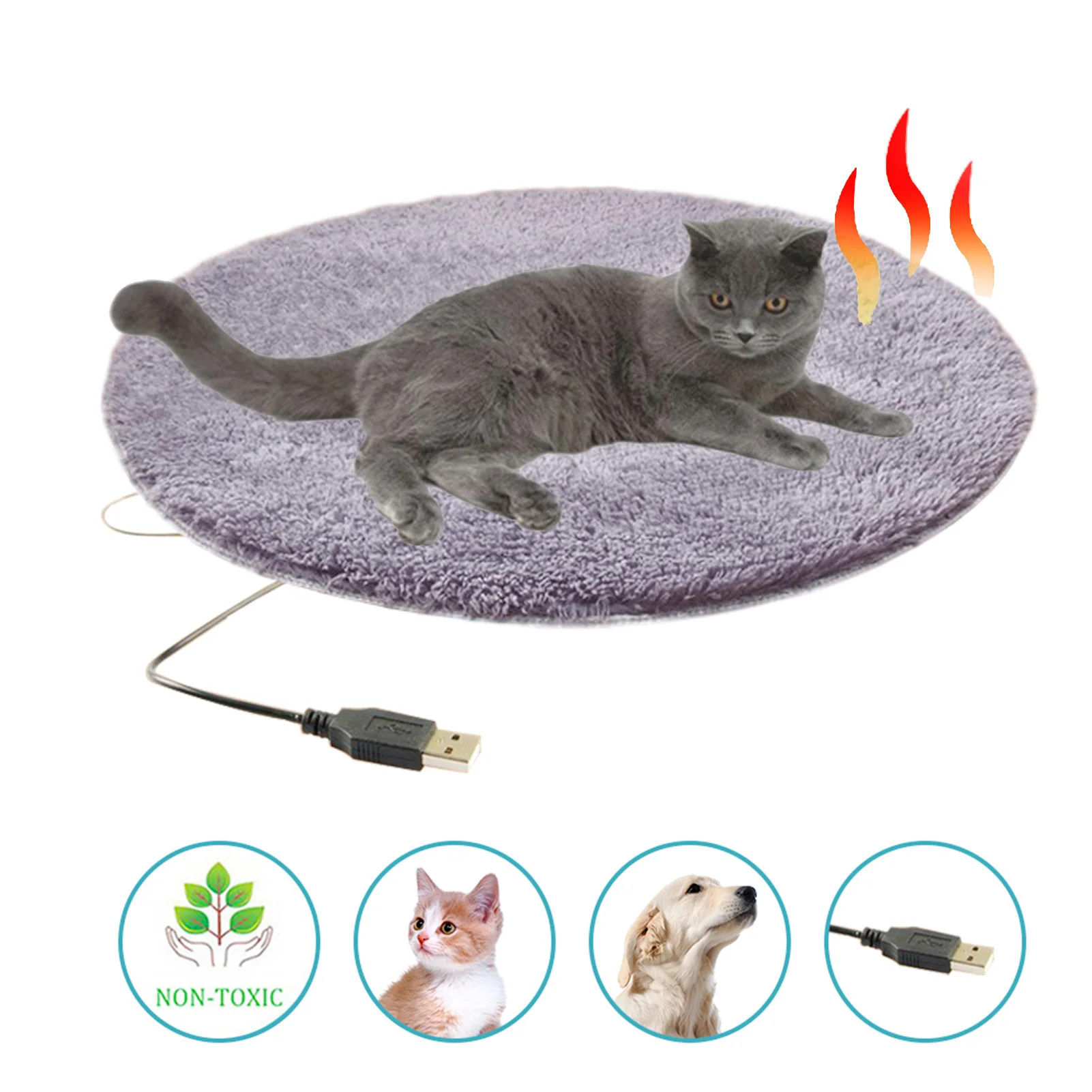 Dog Heating Plush Pad Usb Electric Mat Constant Temperature Pet Bed Blanket Puppy Heater Portable Cat Winter Sleep Roud Cushion