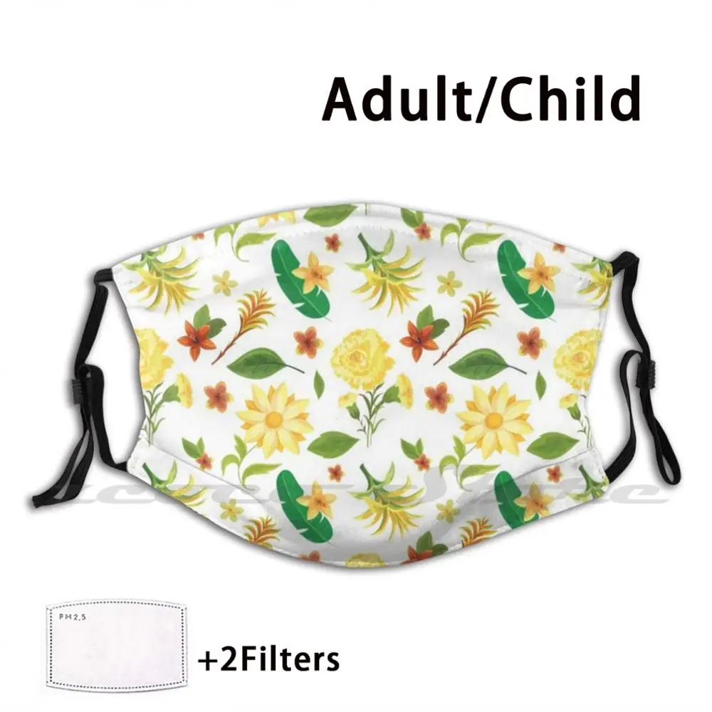 Yellow Red Flowers Pattern Washable Trending Customized Pm2.5 Filter Mask Yellow Red Flowers Pattern Acacia Acanthus Amaranth