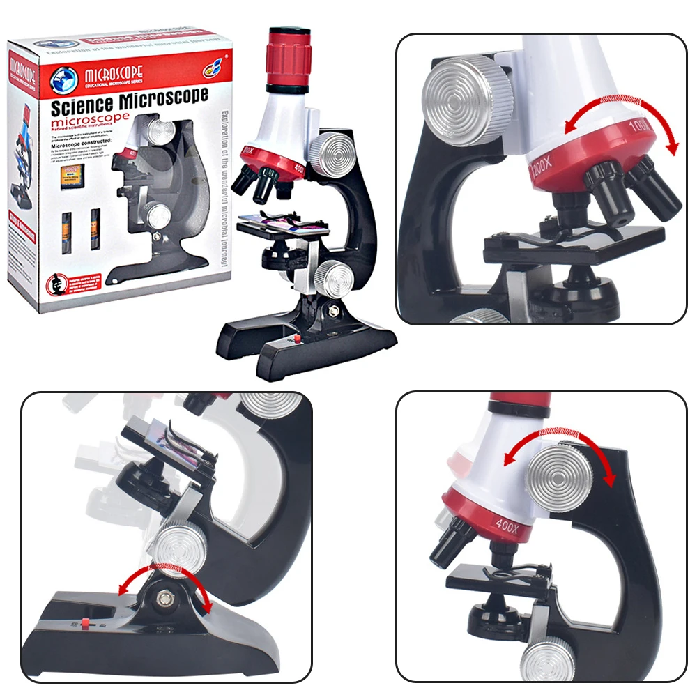 Kit de microscópio refinado de laboratório com led, brinquedo educacional para casa e escola, presente de microscópio biológico refinado para crianças