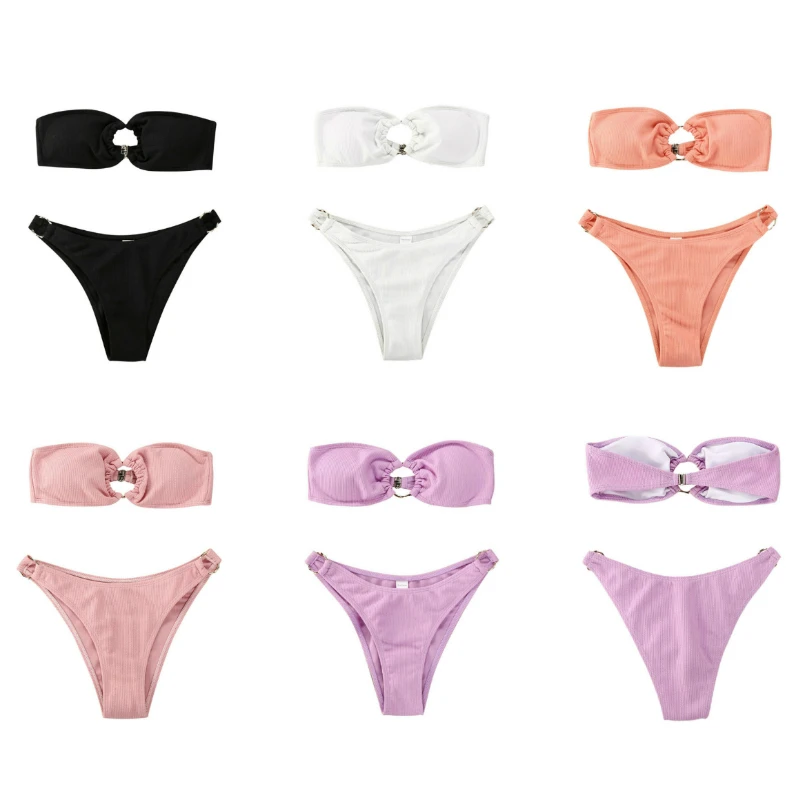 2020 Summer Hot New Womens Sexy Strapless Bikini Sets Ladies Solid Push Up Tube top Bikinis Beachwear Swimwear Bathing Suit