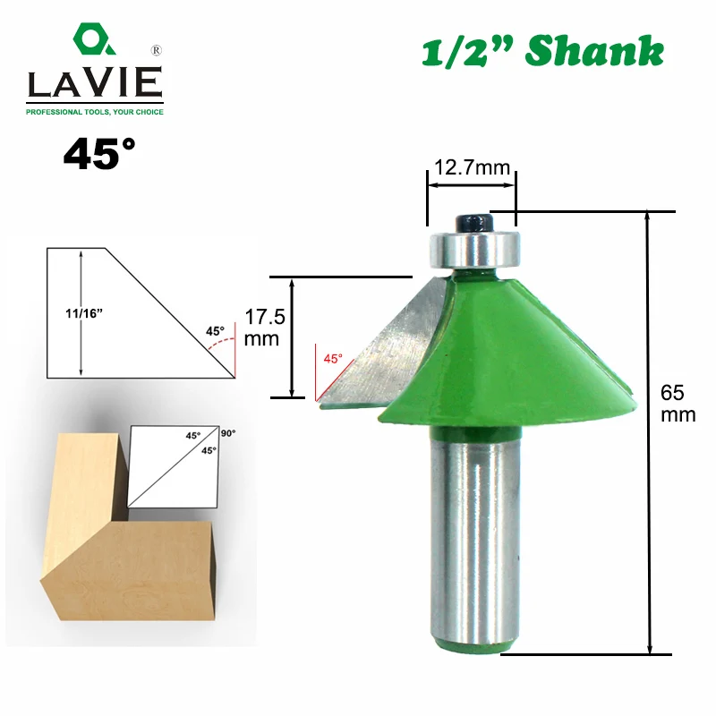 Imagem -03 - Lavie Peças 12 mm Shank Chanfro Broca Roteadora 11.25 15 22.5 30 Graus Fresa para Máquina de Madeira Mc03233