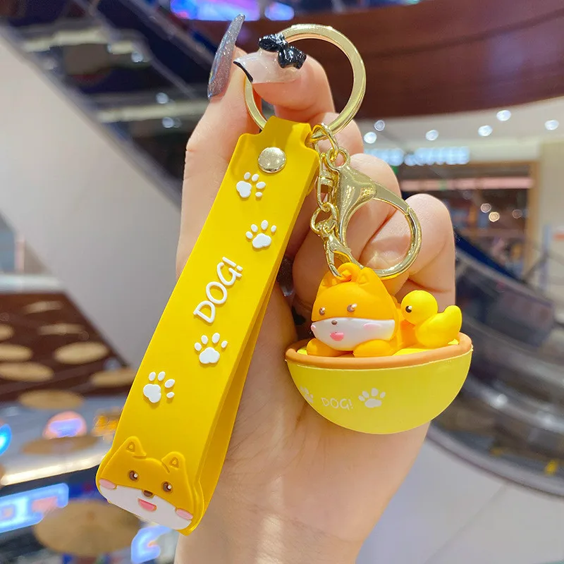 Creative Cartoon Fun Tumbler Dog Keychain Cute Green Yellow Pink Blue Doll Bag Car Metal Keyring Lanyard Girl Boy Lover Gift