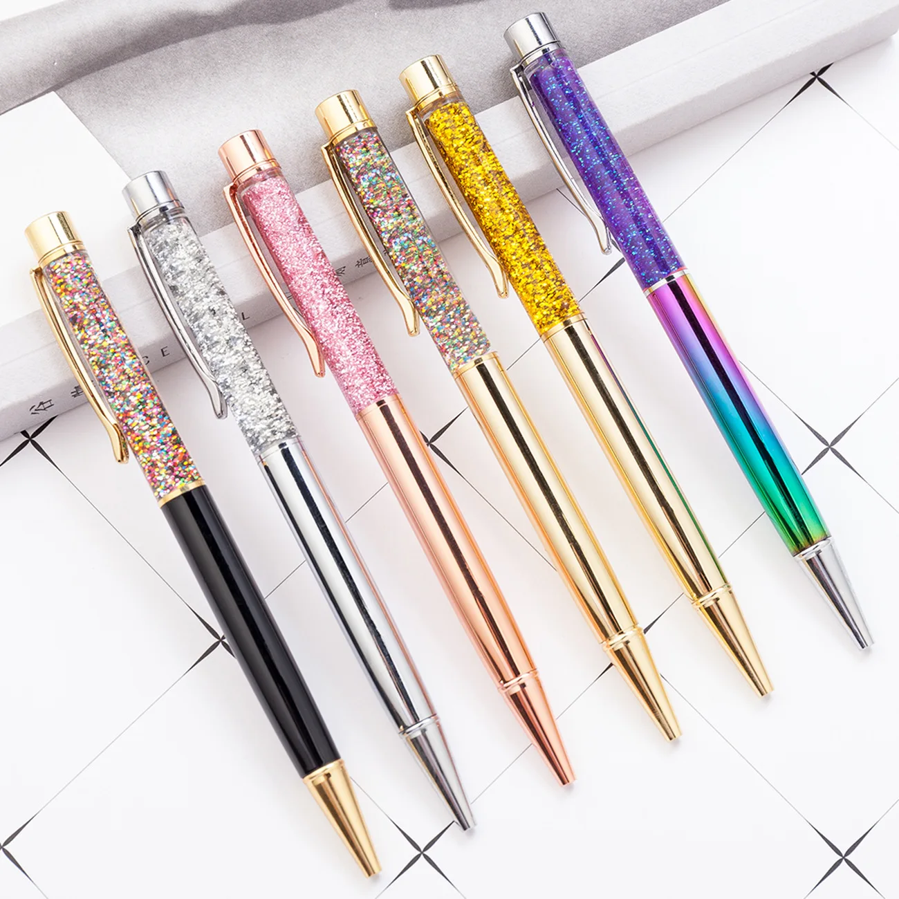 

500pcs/lot DHL free shippingLuxury Ballpoint Pen Flow Oil Crystal Gold Foil Metal Copper Colorful High-grade Gold Powder