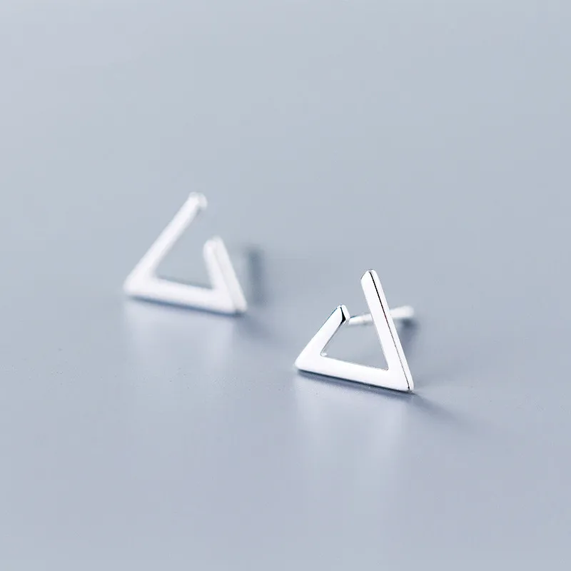 925 Sterling Silver Jewelry Triangle Stud Earrings For Women Girls Friend Kid Lady Wedding Jewelry Gift Dropsgipping EH86