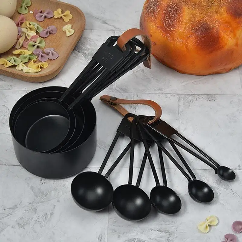 

9pc/Set Multi Purpose Spoons Kitchen Cook Black Stainless Steel Teaspoon Scoop Measuring Spoons Cups Measuring Set KitchenTools