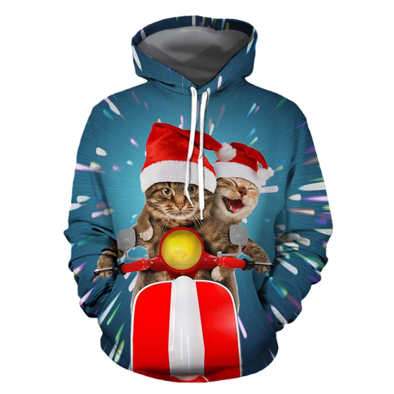 2021 Hot Christmas Christmas Cat 3D Print Hoodie Men's Hot Sale Baseball Uniform Couple Wear