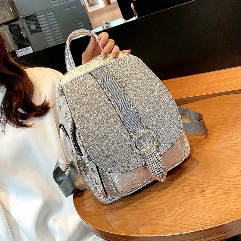 Women Rhinestone Backpack Fashion Designer Diamond Backpacks Female Multifunction Shoulder Bag Brand Luxury Small Silver Handbag