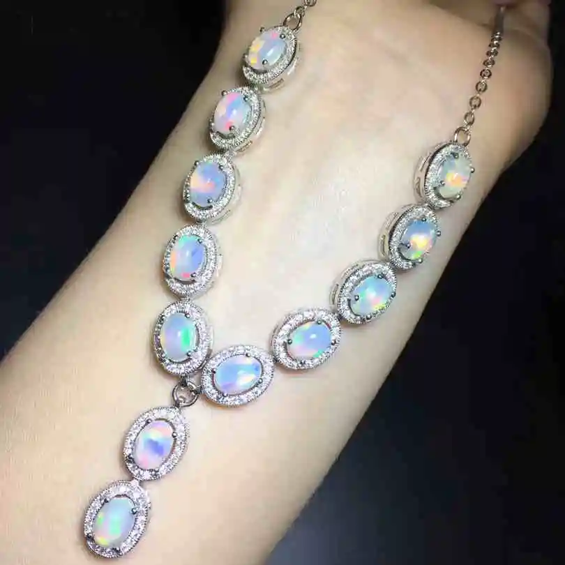 charming natural Opal Necklace real 925 Sterling Silver Women Necklace pendants fire color gemstone fine jewelry Christmas gift