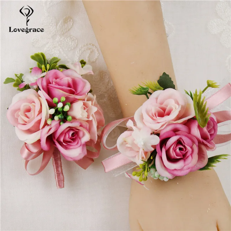 Pesta Pernikahan Pergelangan Tangan Korsase Boutonniere Buatan Rose Bunga Boutoniere Pengantin Bridesmaid Gelang Prom Baju Pesta Dekorasi