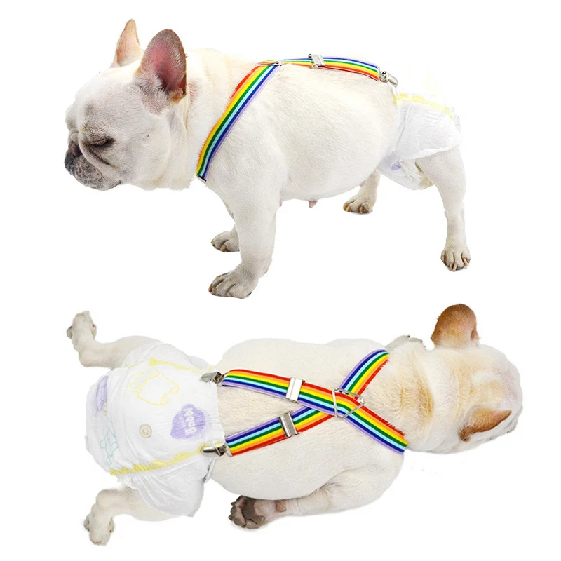 Rainbow Fixed Clip for Dog Diaper Elastic Rope Suspenders for Pet Clothes Apparel Diaper Pants Skirt Belly Bands Pet Accessories