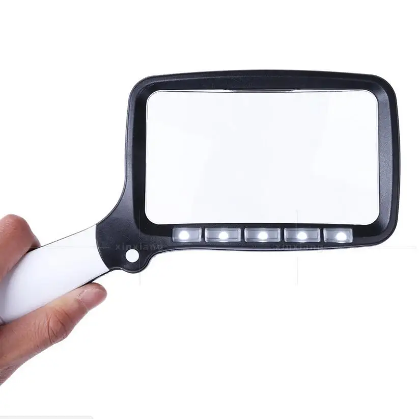 2 مرات التكبير 108x63 مللي متر مستطيل عدسة المحمولة للطي مع 5 قطعة مصابيح LED كلوز قراءة صحيفة HD الاكريليك المكبر