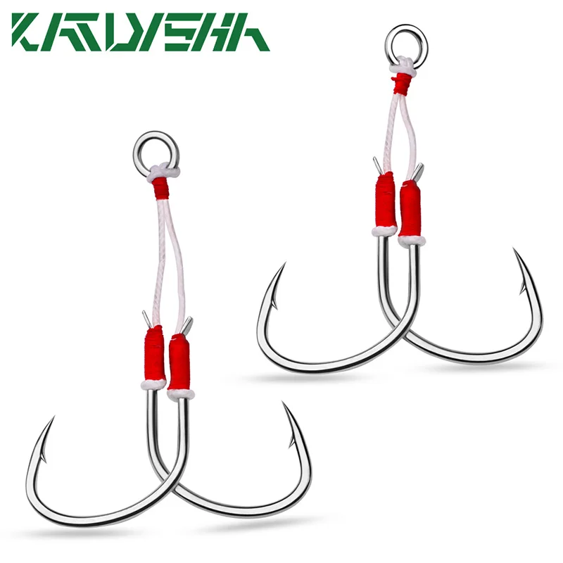 

KATYUSHA 5Pack Slow Jig Hooks 1/0-2/0-3/0-4/0# Assist Carbon Steel Fishing Hooks Light Jigging Fishhooks Metal Jig PE line Hooks